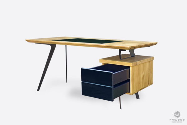Dębowe biurko z metalowymi nogami loft industrialny styl z szufladami VITA