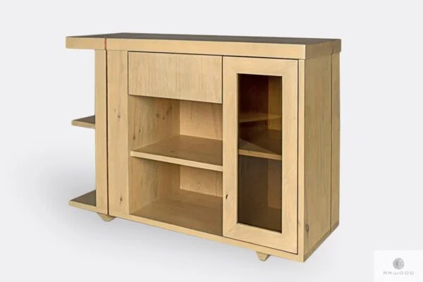 Designerska komoda drewniana z półkami i szufladą do salonu COPPER