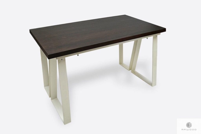 Designerski stół z ciemnym dębowym blatem i białymi nogami ELEGANT