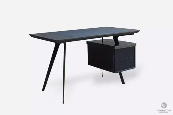 Designerskie biurko drewniane z kontenerkiem i metalowymi nogami VITA