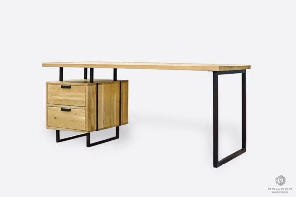 Designerskie biurko gabinetowe z drewna dębowego z metalowymi nogami do biura HUGON