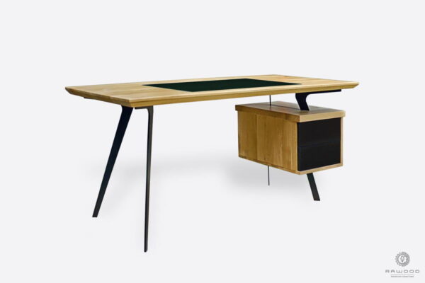 Designerske biurko na metalowych nogach ze wstawką skórzaną do biura VITA