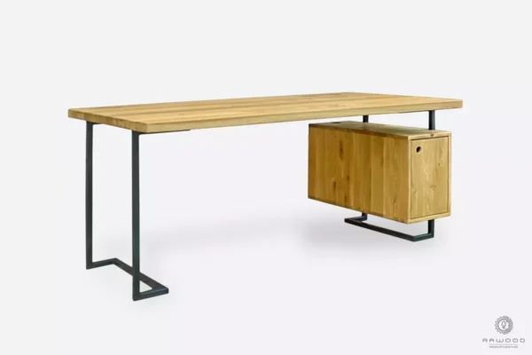 Drewniane biurko industrialne na metalowych nogach do biura OLIMPIA