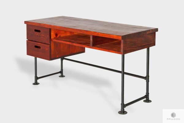 Drewniane biurko w stylu industrialnym z szufladami do gabinetu DENAR