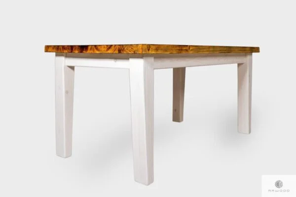 Drewniany stół z białymi nogami do jadalni kuchni BURN