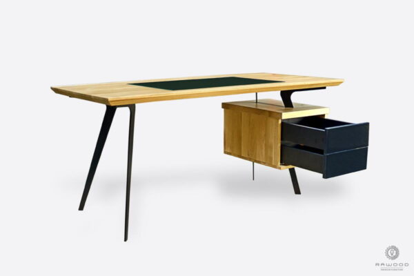 Eleganckie nowoczesne biurko dębowe z kontenerkiem szufladami na wymiar VITA