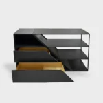 Nowoczesna szafka RTV z drewna litego i stali ALANO