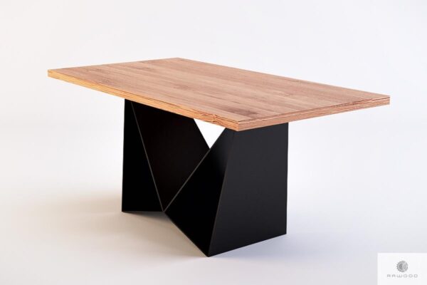 Stół industrialny z litego drewna na czarnej metalowej podstawie do salonu DALIA