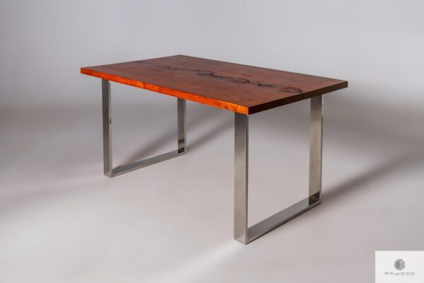 Stół z drewna litego i stali chromowanej do salonu biura SILVERADO