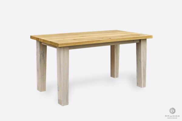 Stół z naturalnego dębowego drewna z drewnianymi nogami do jadalni BIANCO
