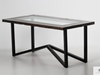 Stół ze starego drewna i szkła na metalowych nogach do jadalni INDRA