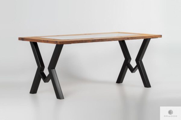 Stół ze starego drewna ze szkłem do jadalni OLBERO II