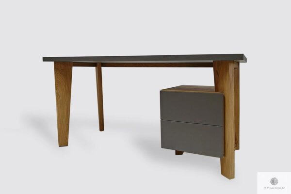 Designerskie biurko drewniane z kontenerkiem do gabinetu pokoju GRAND Producent Mebli RaWood Premium Furniture