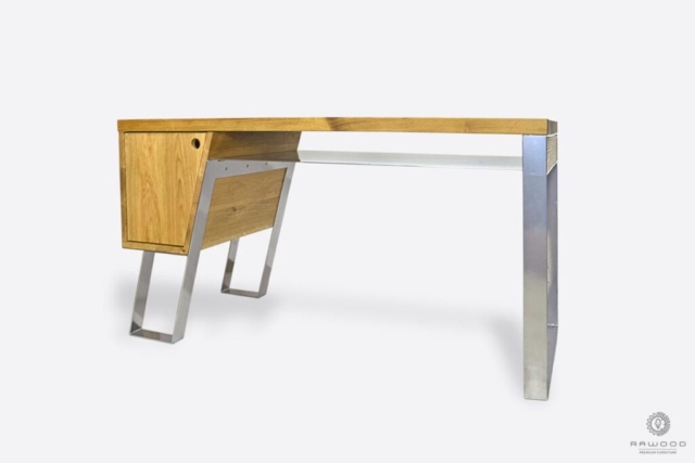 Dębowe biurko z kontenerkiem w industrialnym stylu BORA