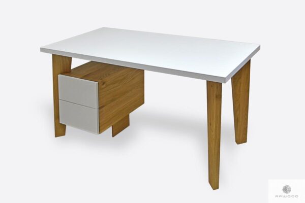 Designerskie biurko białe dębowe z szufladami GRAND