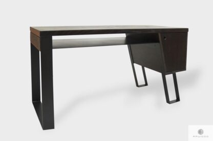 Industrialne biurko drewniane czarne do gabinetu BORA