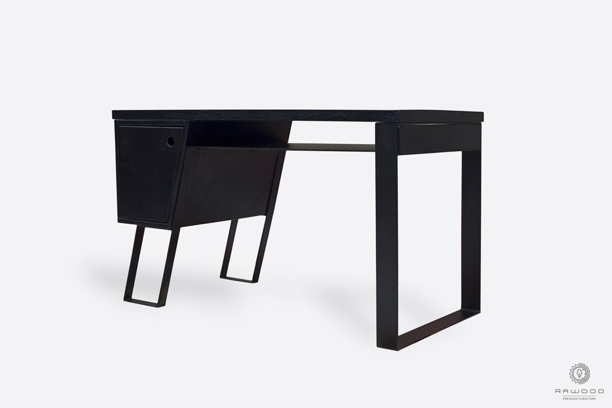 Nowoczesne designerskie czarne biurko z metalowymi nogami na wymiar BORA