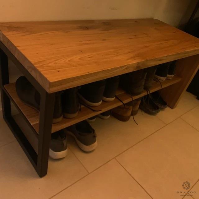 Industrialna ławka dębowa loft szafka półka na buty do przedpokoju HUGON II, wymiary: S 100 x Gł. 40 x W 45 cm
