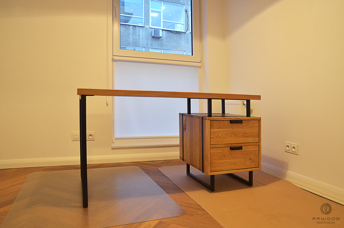 Industrialne biurko z dębowego drewna do gabinetu pokoju HUGON