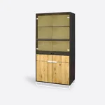 Nowoczesna witryna z dębowego drewna ze szkłem do salonu DENIS