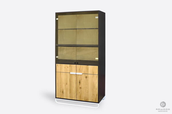 Witryna nowoczesna drewniana z półkami szufladami na zamówienie do salonu DENIS