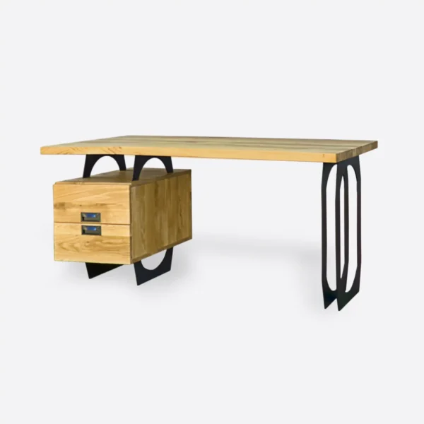 Nowoczesne dębowe biurko z szufladami i metalowymi nogami WALT
