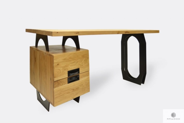 Drewniane biurko industrialne z szufladami do biura WALT