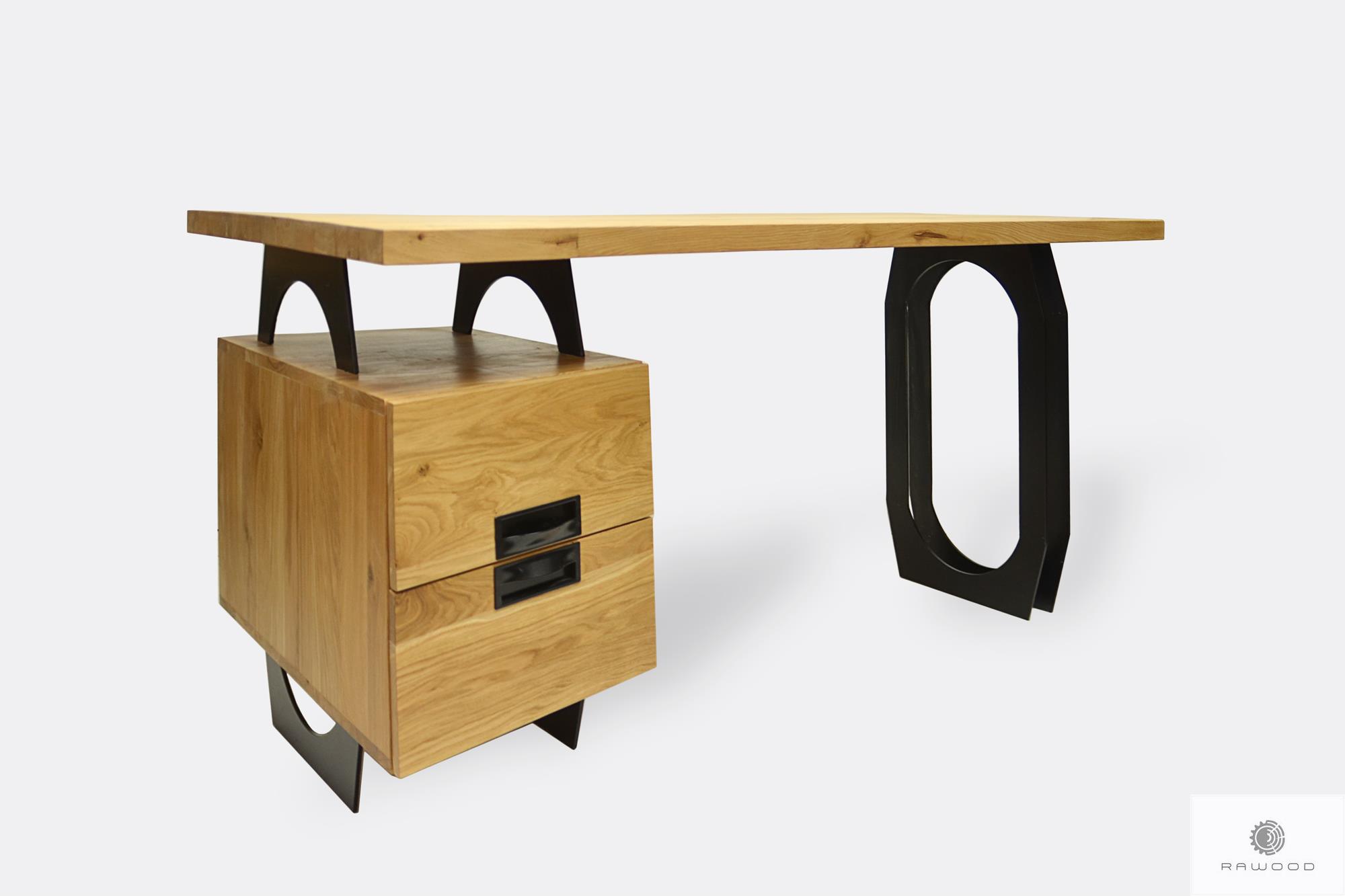 Drewniane biurko industrialne z szufladami do biura WALT