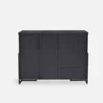 Czarna komoda frezowana CARIN z litego dębu