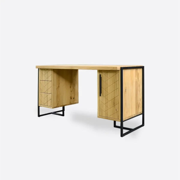 Dębowe biurko gabinetowe z drewna i stali do biura gabinetu CARIN II