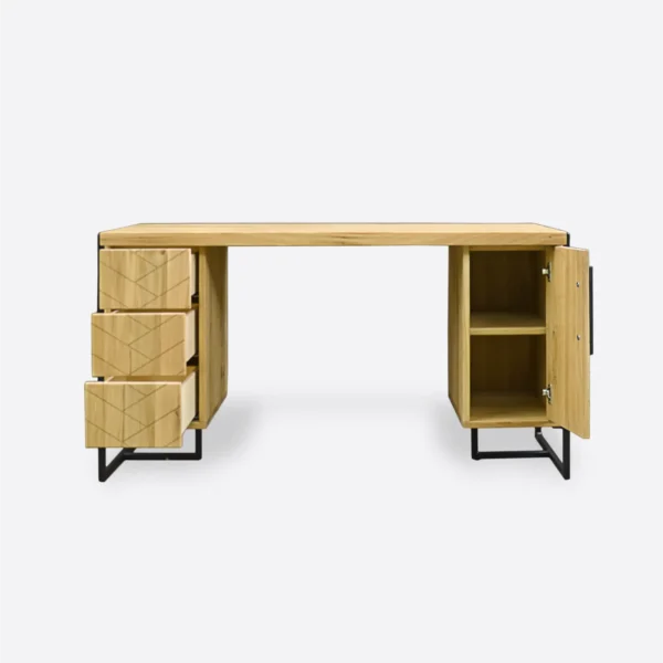 Dębowe biurko gabinetowe z drewna i stali do biura gabinetu CARIN II