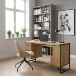 dębowe biurko CARIN II frezowane fronty