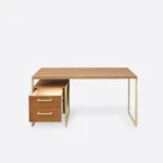 Biurko dębowe z szufladami GERDA - kolor złoty