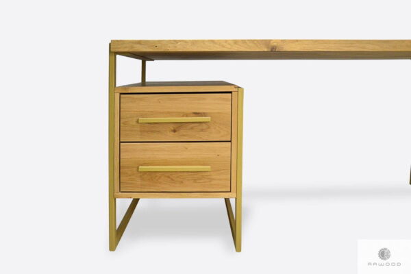 Nowoczesne biurko z dębowego drewna z metalowymi nogami GERDA