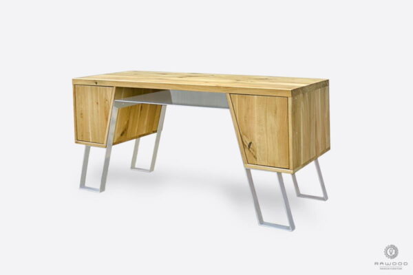 Drewniane biurko z 2 kontenerkami półką na klawiaturę pod blatem do gabinetu BORA