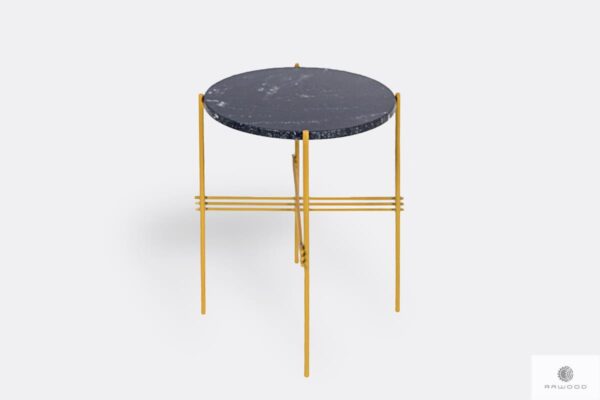 Okrągły stolik z blatem granitowym czarnym złote nogi DERA