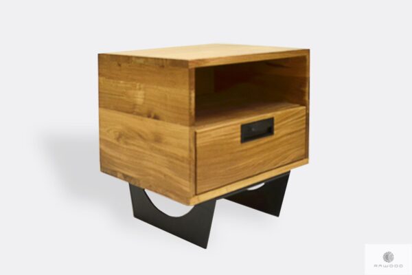 Drewniana szafka nocna loftowa z szufladą do sypialni pokoju WALT