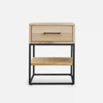 Dębowa szafka nocna industrialna z szufladą i półką do sypialni MERIS I