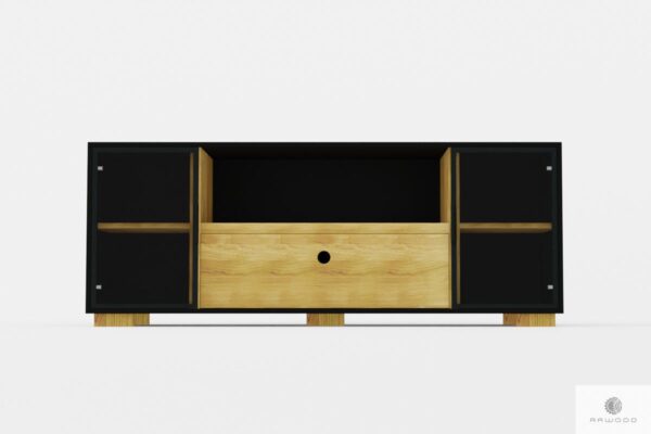 Nowoczesna szafka RTV z półkami z drewna litego do salonu CARLA