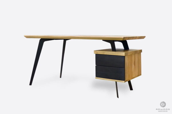 Desigerskie drewniane biurko dębowe z szufladami w industrialnym stylu do biura VITA II