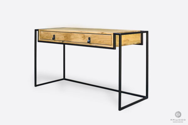 Drewniane biurko w stylu industrialnym z metalowymi nogami do biura KING