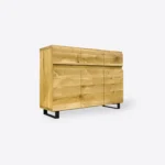 Solidna dębowa komoda z litego drewna i metalu do salonu DELIO