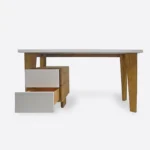 Designerskie biurko drewniane z kontenerkiem do gabinetu pokoju GRAND