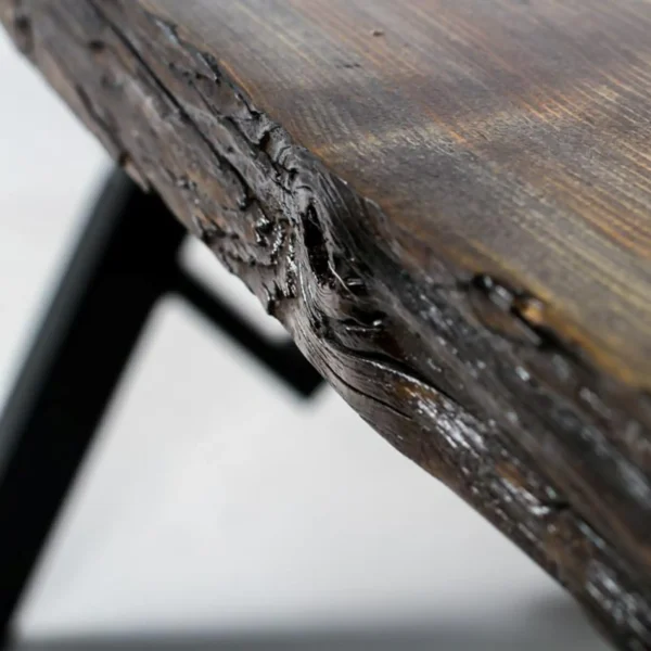 Rustykalny stół drewniany ze starego drewna stali i szkła OLBERO
