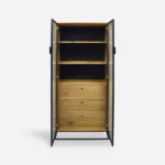 Witryna dębowa z szufladami na metalowej podstawie MERIS III