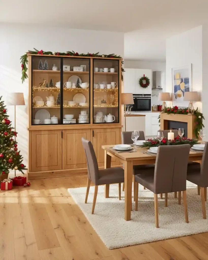 stół dębowy i witryna świąteczna aranżacja(4)